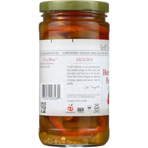 JEFF'S NATURALS: Sliced Hot Cherry Peppers, 12 oz