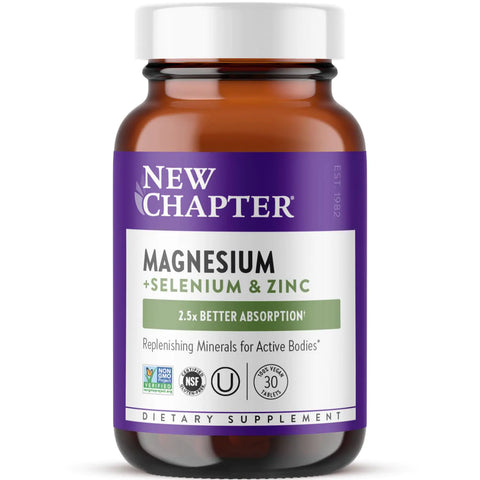 New Chapter Magnesium-Selenium-Zinc Supplement for Active Bodies Bounce Back After Exercise with Muscle Support Minerals + Hydrating Electrolytes 325 mg Magnesium in One-Daily Tablet 30 Count