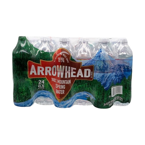 ARROWHEAD WATER: 100% Mountain Spring Water 24 Count - 0.5 liter, 12 lt