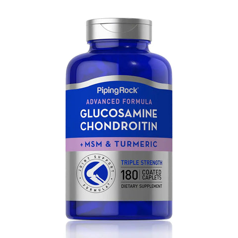 Piping Rock Glucosamine Chondroitin Turmeric MSM | 180 Caplets | Triple Strength | Advanced Supplement | Non-GMO Gluten Free