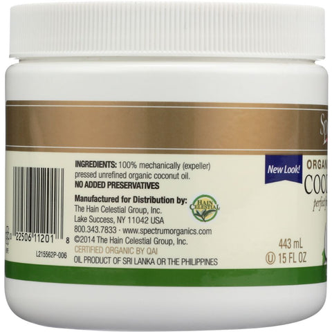 SPECTRUM ESSENTIALS: Organic Coconut Oil Unrefined, 15 oz
