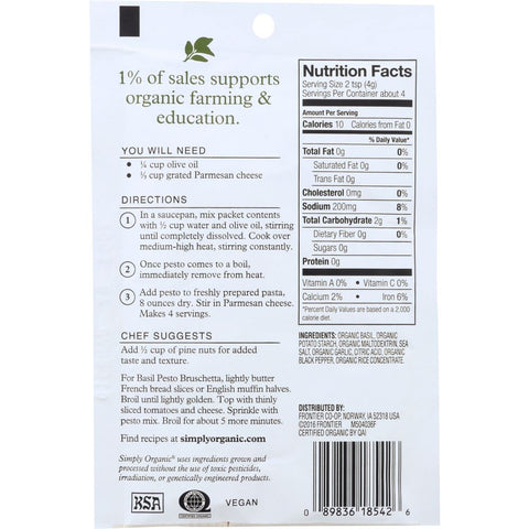 SIMPLY ORGANIC: Sweet Basil Pesto Sauce Mix, .53 Oz
