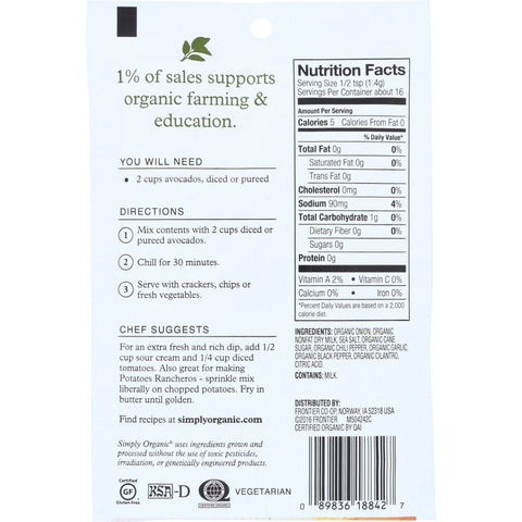 SIMPLY ORGANIC: Dip Mix Guacamole, 0.8 Oz