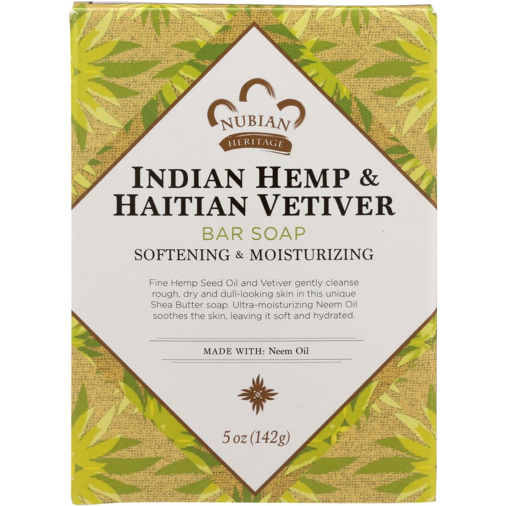 NUBIAN HERITAGE: Bar Soap Indian Hemp and Haitian Vetiver Soap w/ Neem, Oil 5 oz