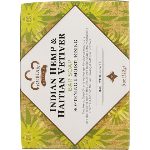 NUBIAN HERITAGE: Bar Soap Indian Hemp and Haitian Vetiver Soap w/ Neem, Oil 5 oz