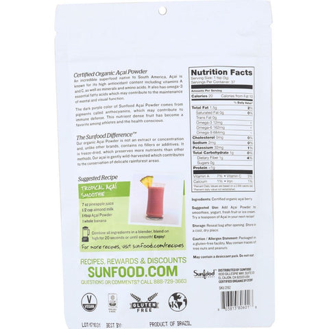 SUNFOOD SUPERFOODS: Acai Powder Organic, 4 oz