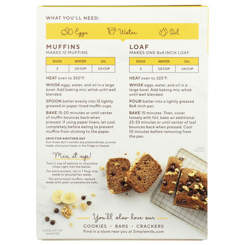 SIMPLE MILLS: Gluten Free Banana Muffin Almond Flour Mix, 9 oz