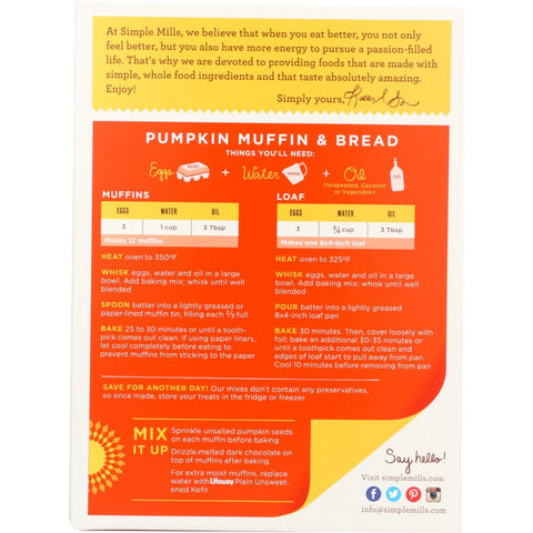 SIMPLE MILLS: Gluten Free Pumpkin Muffin Almond Flour Mix, 9 oz
