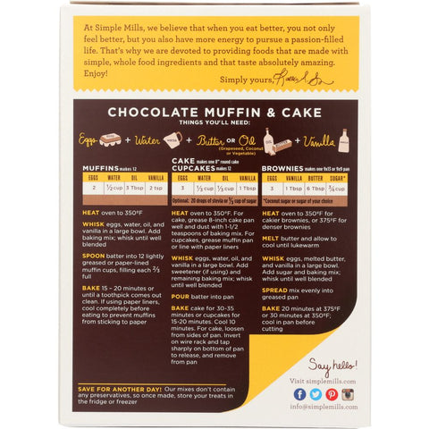 SIMPLE MILLS: Gluten Free Chocolate Muffin and Cake Almond Flour Mix, 10.4 oz