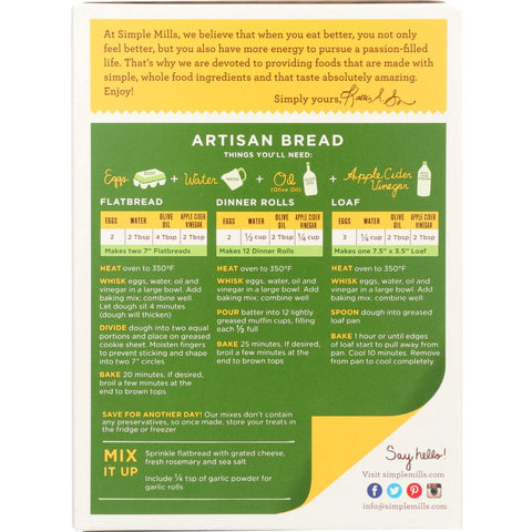 SIMPLE MILLS: Gluten Free Artisan Bread Almond Flour Mix, 9.5 oz