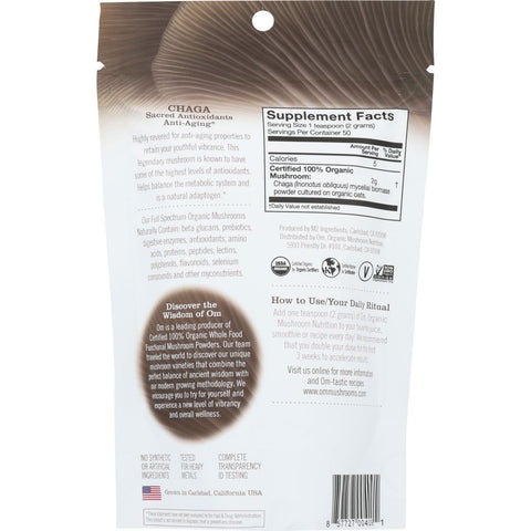 OM ORGANIC MUSHROOM NUTRITION: Chaga The Mushroom of Youth, 100 gm