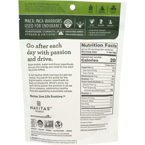 NAVITAS ORGANICS: Organic Raw Maca Powder, 8 oz