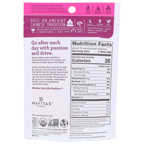 NAVITAS ORGANICS: Organic Goji Berry Powder, 4 oz