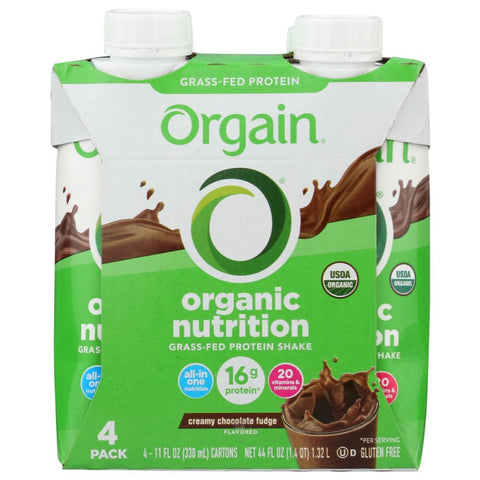 ORGAIN: Organic Nutritional Shake Creamy Chocolate Fudge 4 count, 44 oz