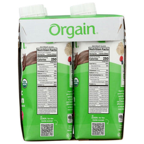 ORGAIN: Organic Nutritional Shake Creamy Chocolate Fudge 4 count, 44 oz