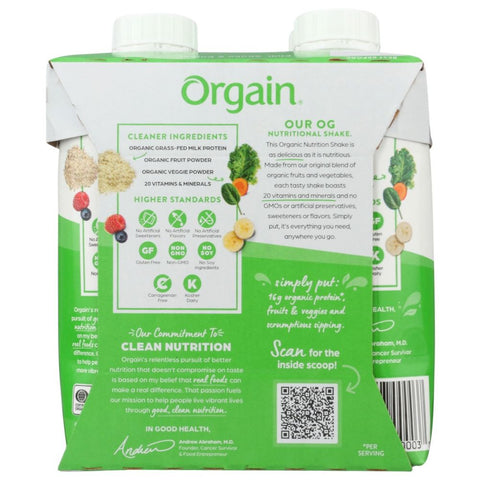 ORGAIN: Organic Nutritional Shake Creamy Chocolate Fudge 4 count, 44 oz